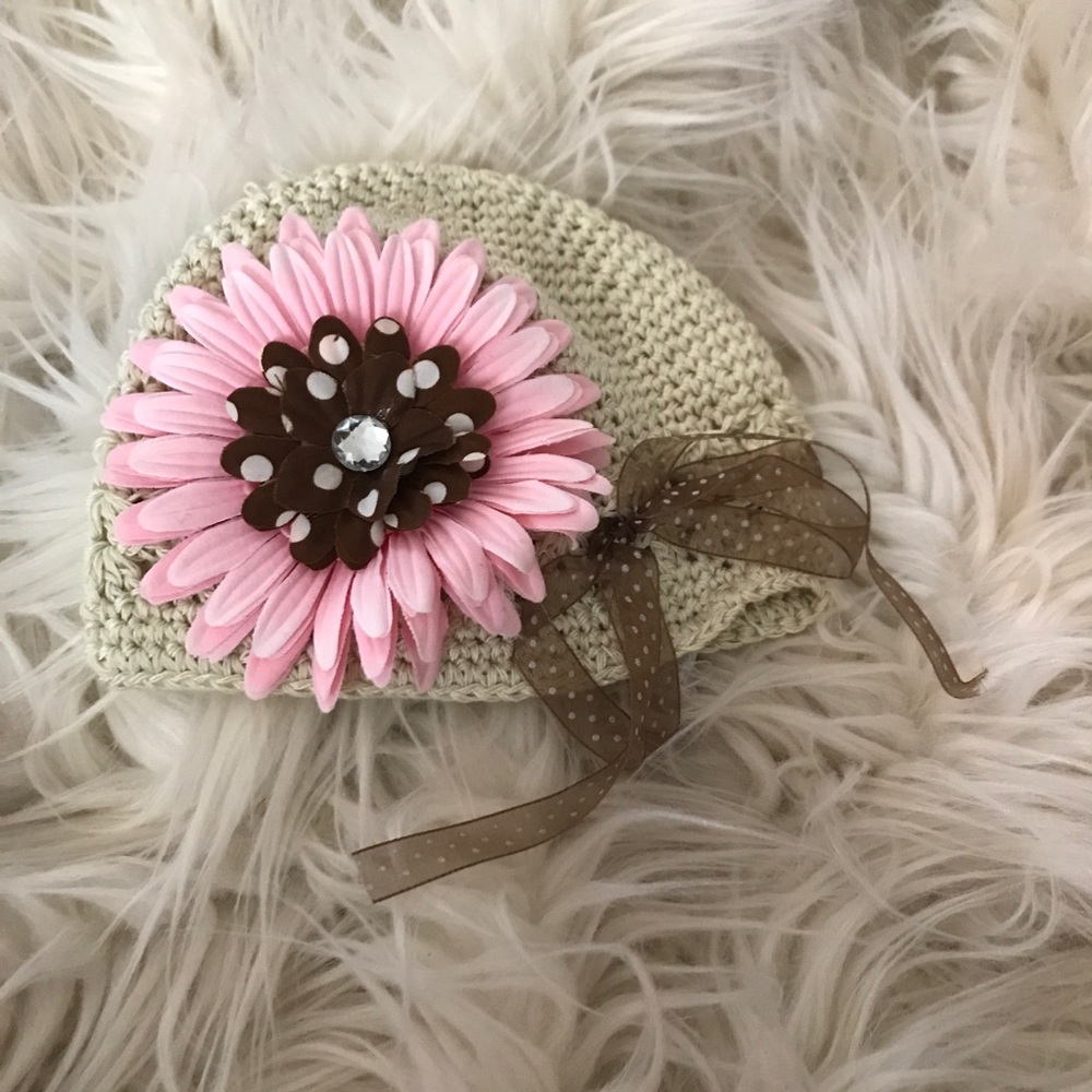 Tan, brown and pink hat